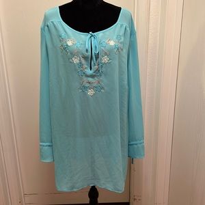 Worthington woman size 2X long sleeve embroidered blouse